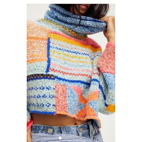 Chunky Slouchy Sincerely Jules crop multicolor sweater Size Med Artsy maximalist - Picture 1 of 8